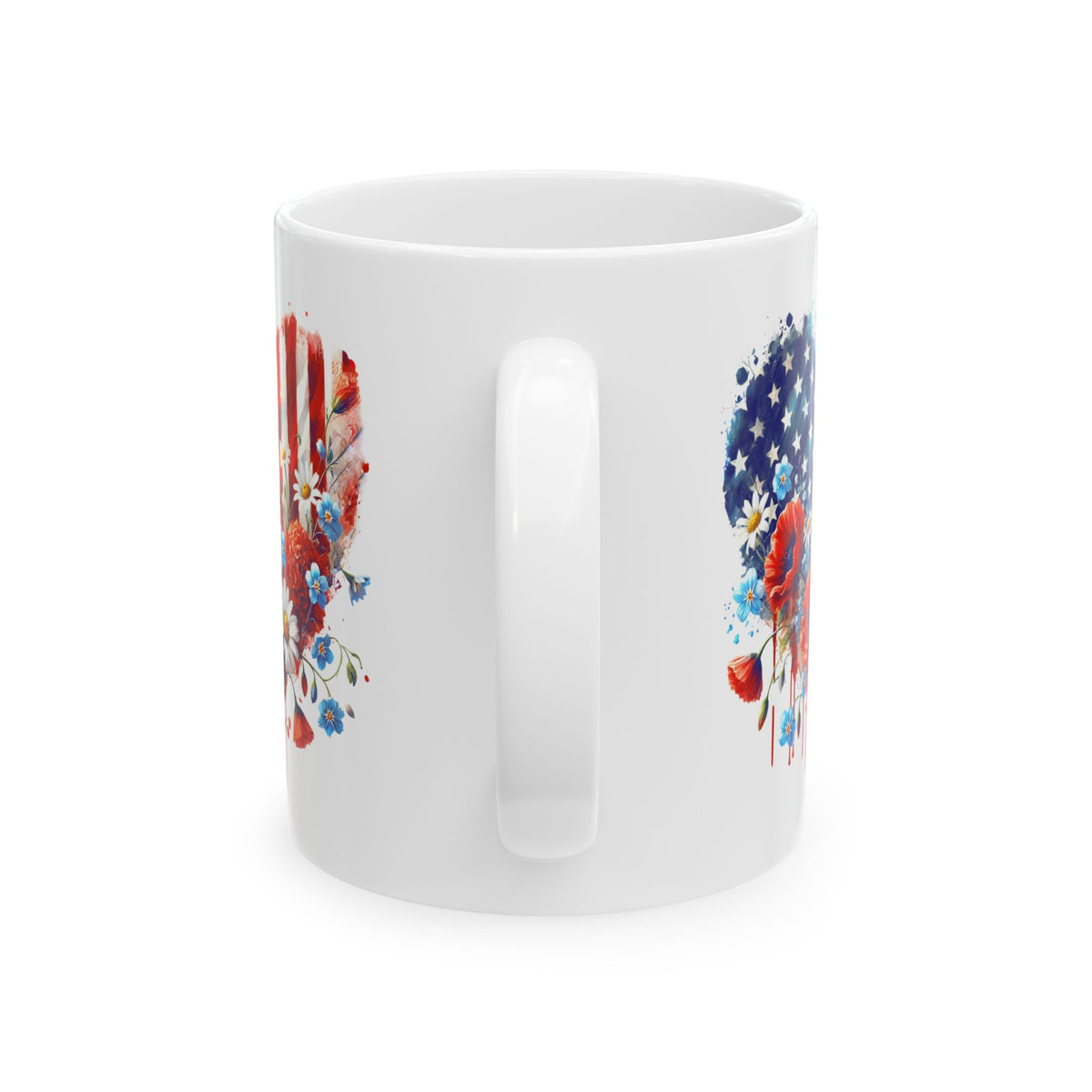 4th of July Mug - Patriotic USA Flowers Heart