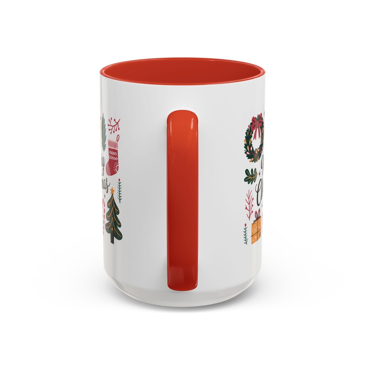 Christmas Mug - Merry Christmas Green Text Presents Tree Candy Cane