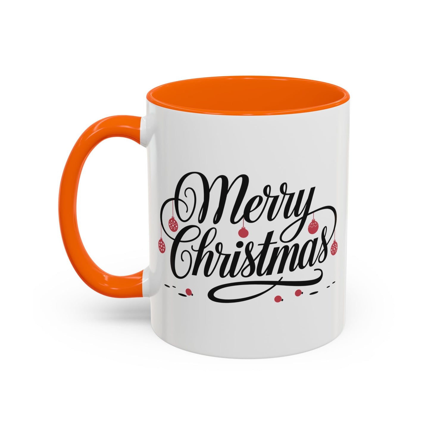 Christmas Mug - Merry Christmas Black Text Red Ornaments