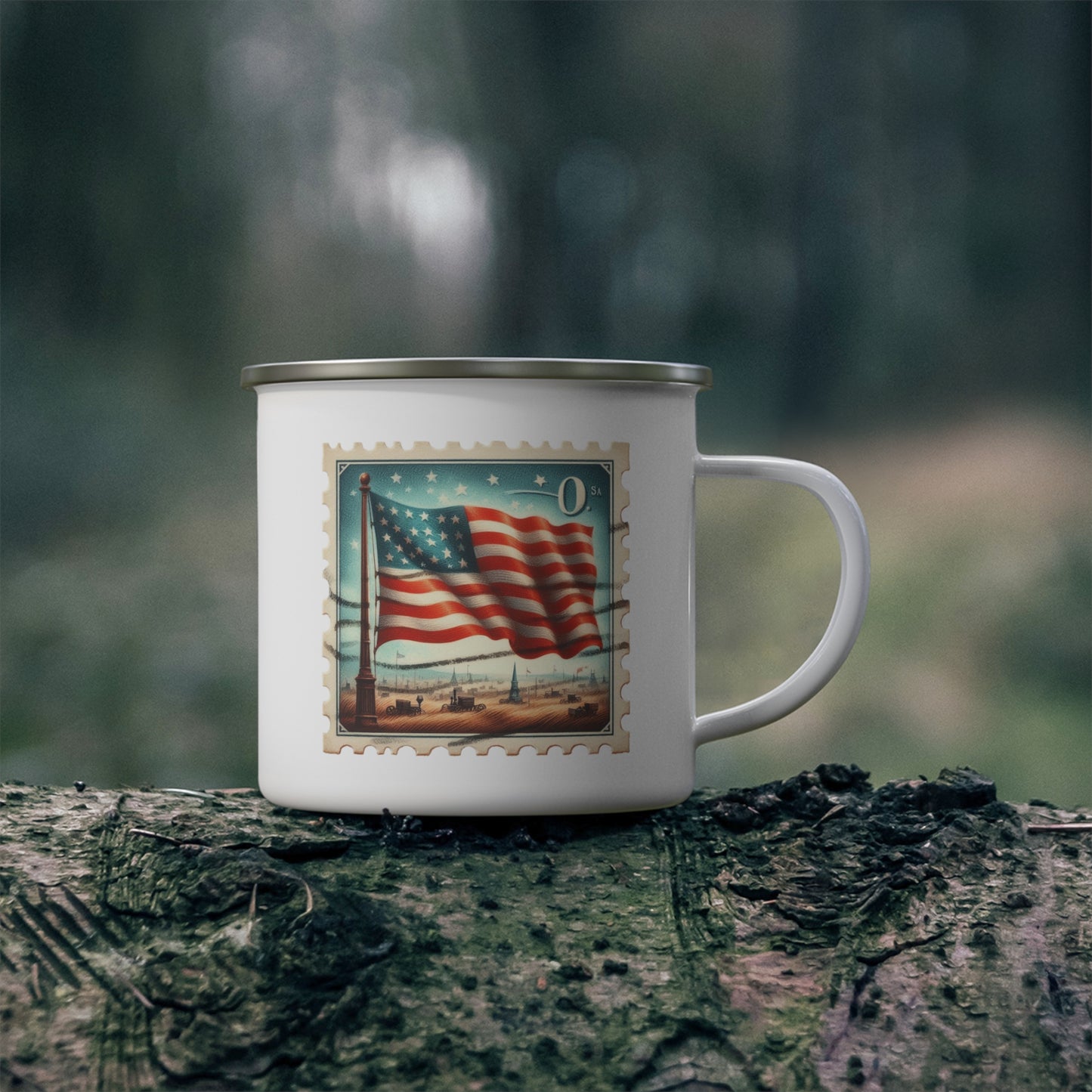 4th of July Mug - American Flag Land Stamp