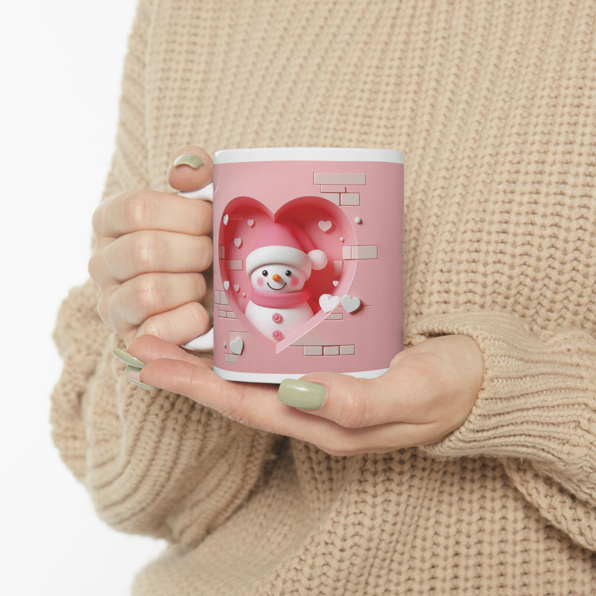 Chirstmas Mug - Pink Snowman Heart