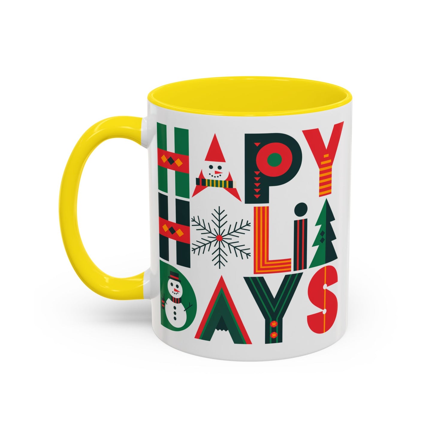 Christmas Mug - Happy Holidays Green Red & Blue Decorative Text
