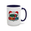Christmas Mug - Merry Christmas Green Red Yellow and Blue Text Red Hats