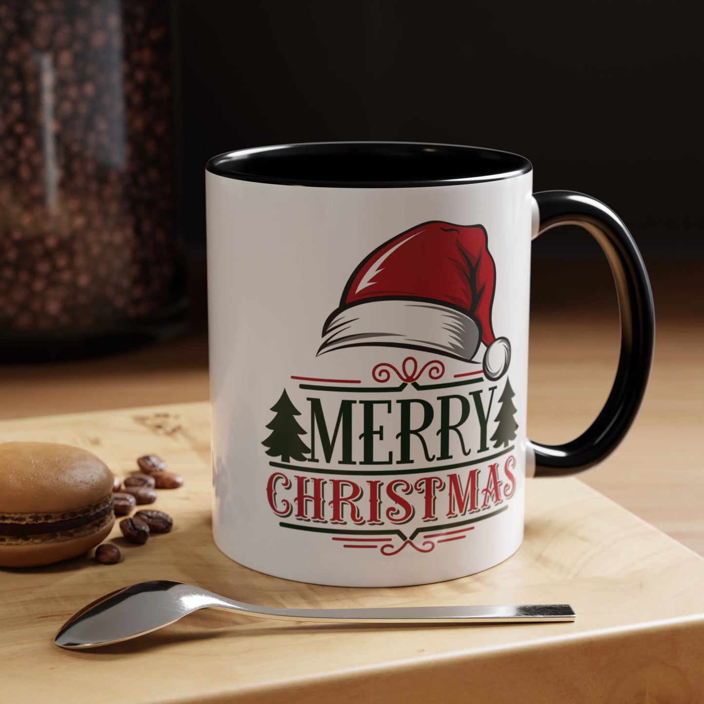Christmas Mug - Merry Christmas Green & Red Text Red Hat