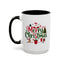 Christmas Mug - Merry Christmas Red & Green Text Santa Reindeer Tree Sleigh Ornaments