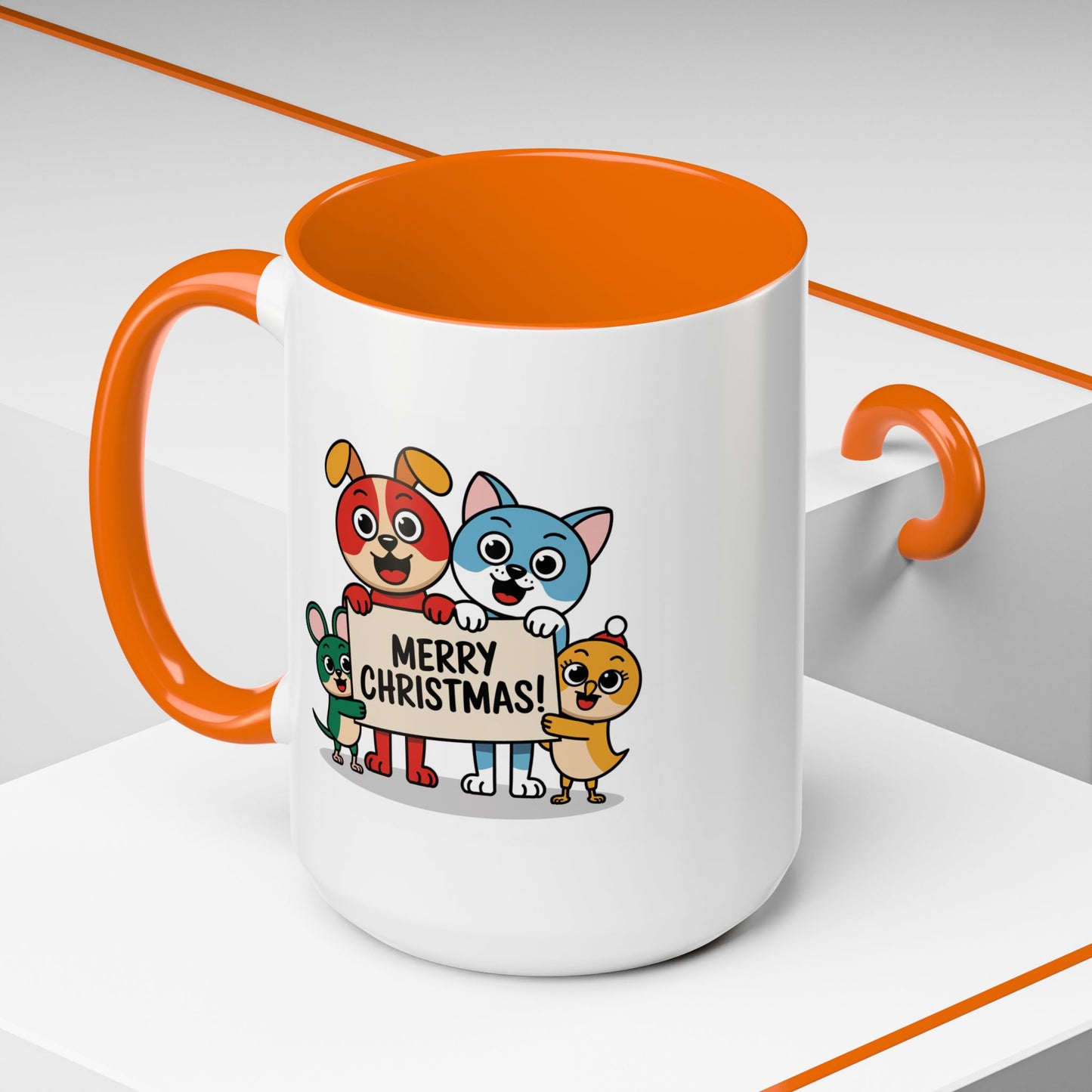 Christmas Mug - Merry Christmas Black Text Mouse Dog Cat Bird