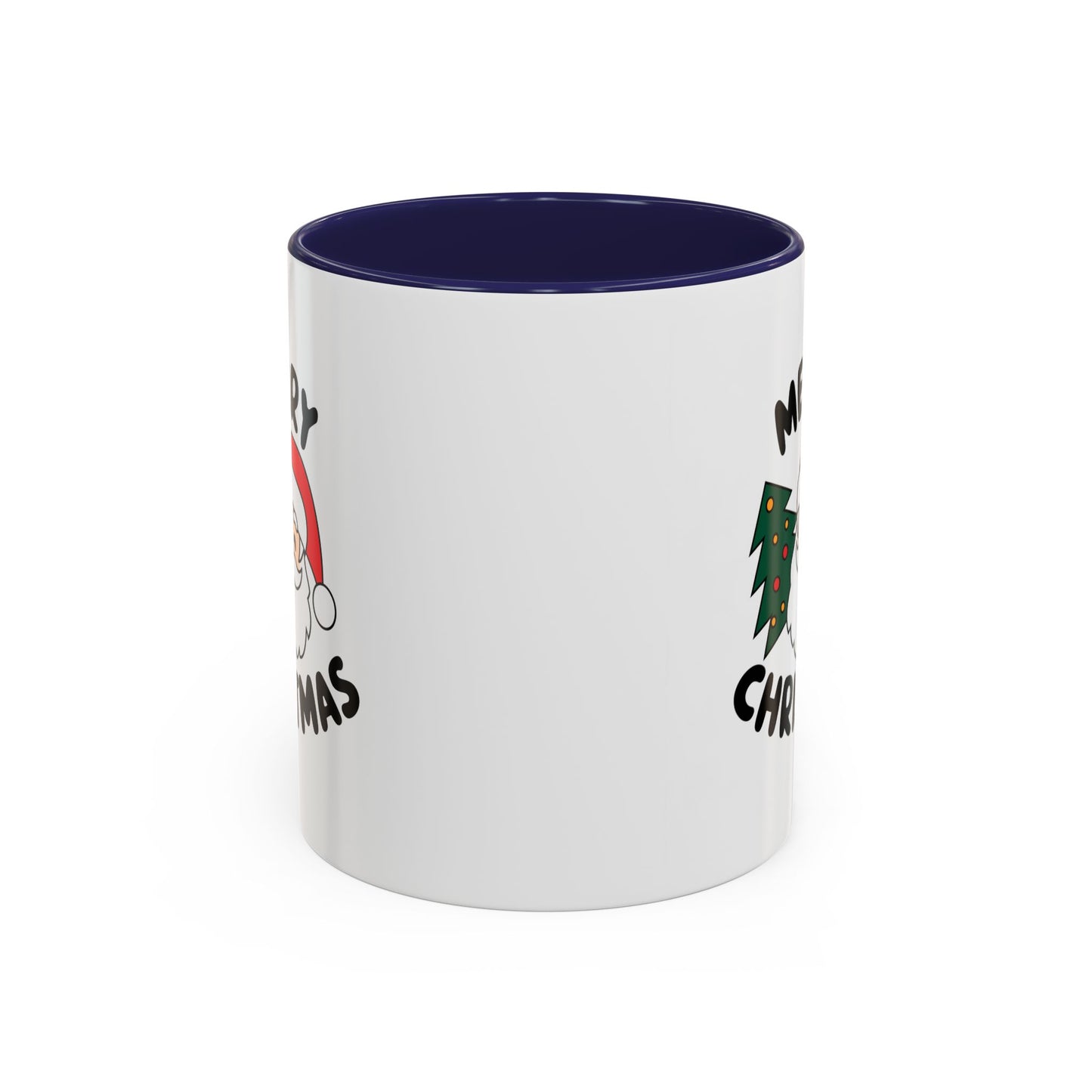 Christmas Mug - Merry Christmas Black Text Santa Tree