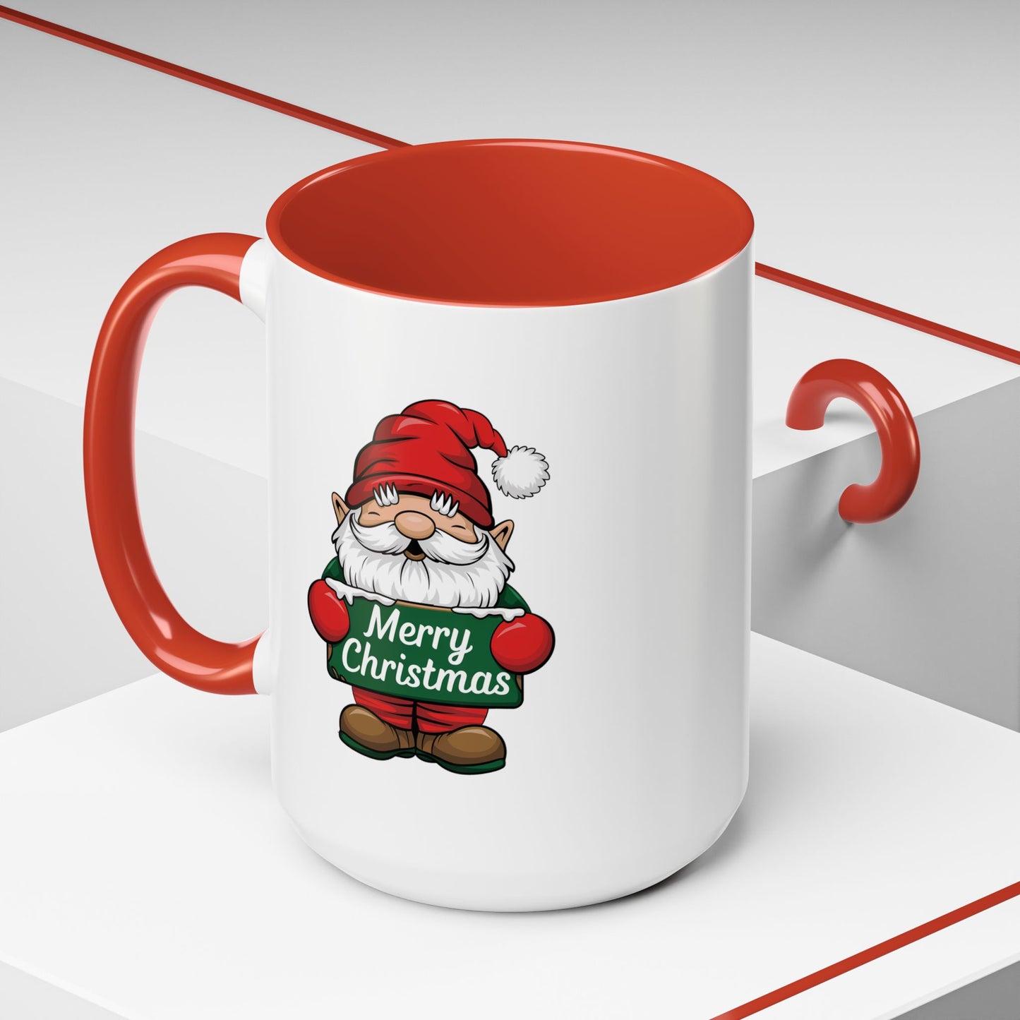 Christmas Mug - Merry Christmas White & Green Text Gnome Snow