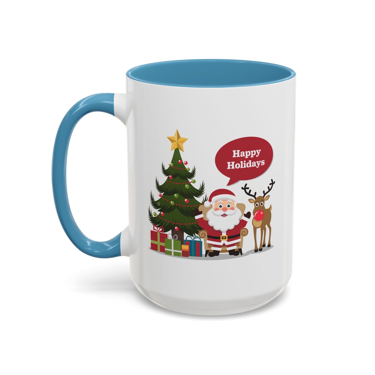 Christmas Mug - Happy Holidays Callout Santa Tree Presents Reindeer