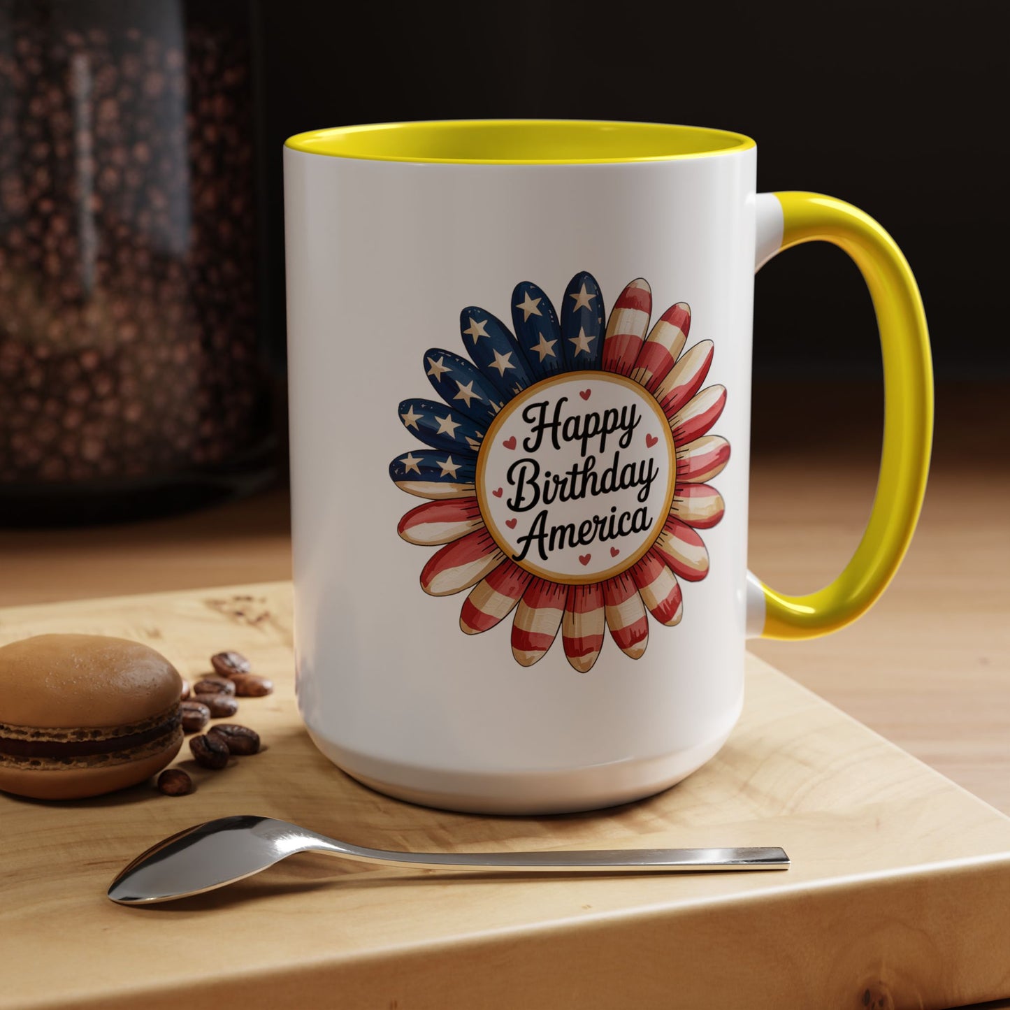 4th of July Mug - Happy Birthday America Sunflower
