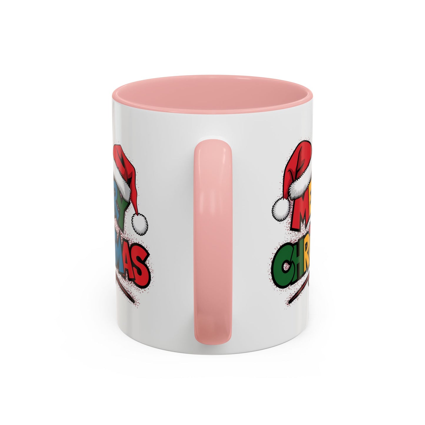 Christmas Mug - Merry Christmas Red Yellow & Blue Text Red Hats