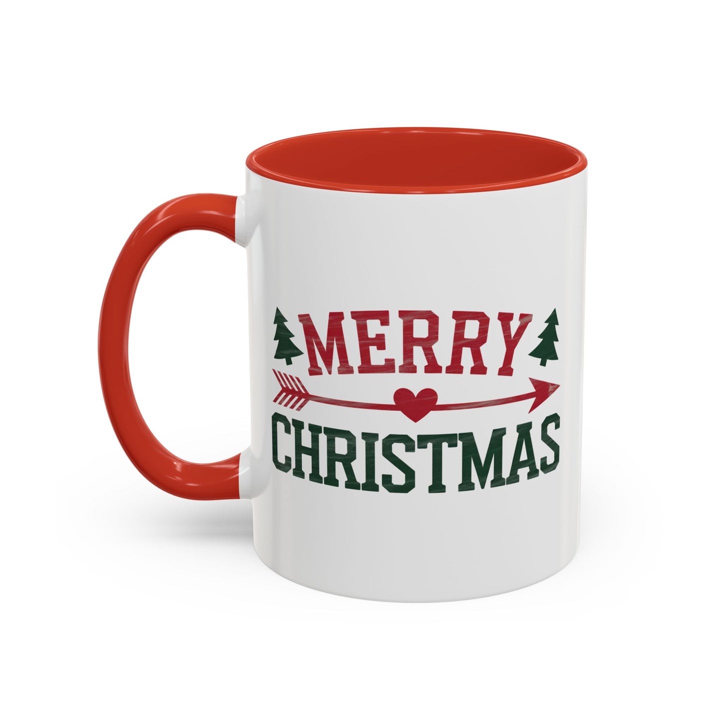 Christmas Mug - Merry Christmas Red & Green Text Heart Arrow Trees