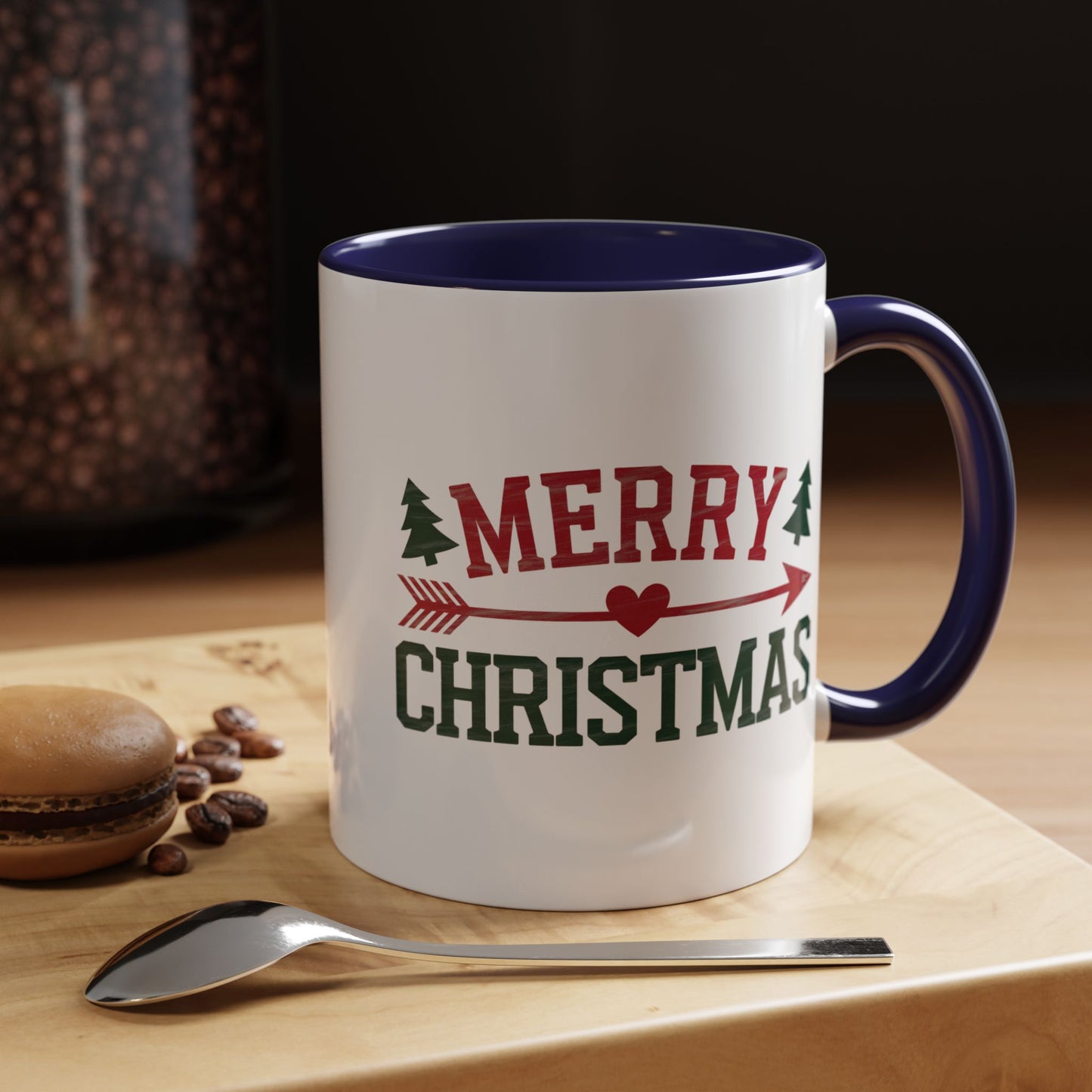 Christmas Mug - Merry Christmas Red & Green Text Heart Arrow Trees