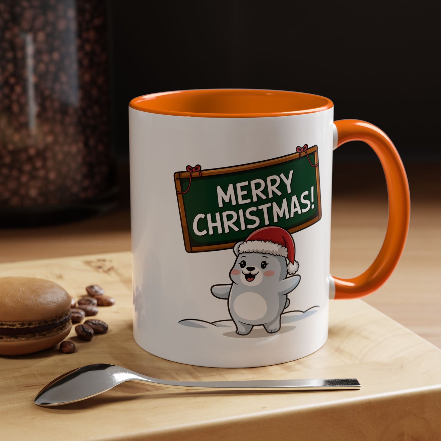 Christmas Mug - Merry Christmas White Text Seal Pup