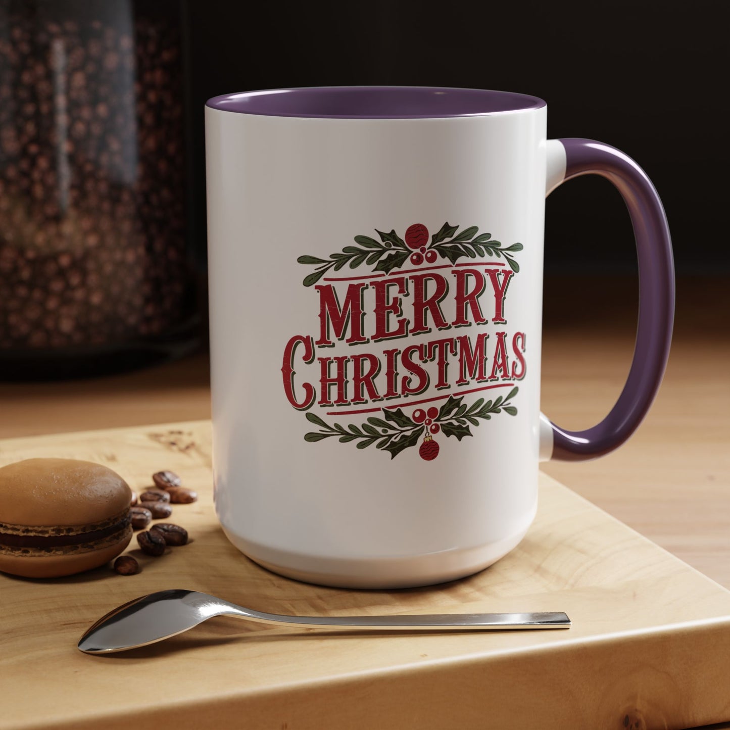 Christmas Mug - Merry Christmas Maroon Text Ornament Decorations