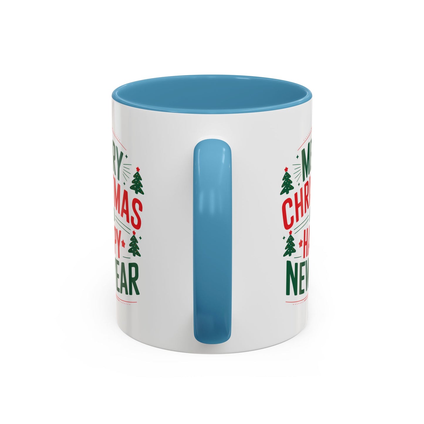 Christmas Mug - Merry Christmas and a Happy New Year Green & Red Text Trees Stars