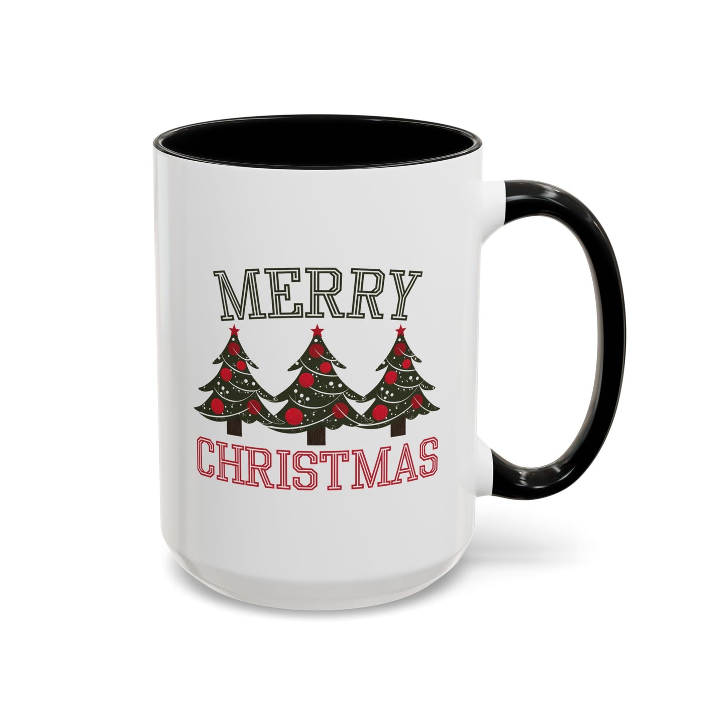 Christmas Mug - Merry Christmas Green & Red Text Decorative Trees