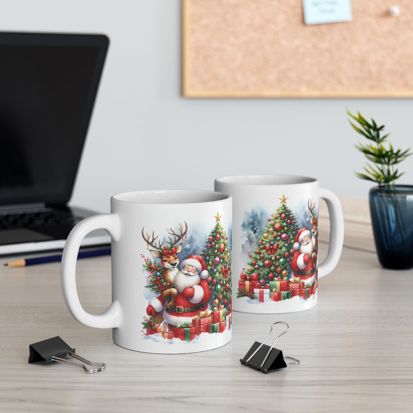 Christmas Mug - Santa Reindeer Tree Presents