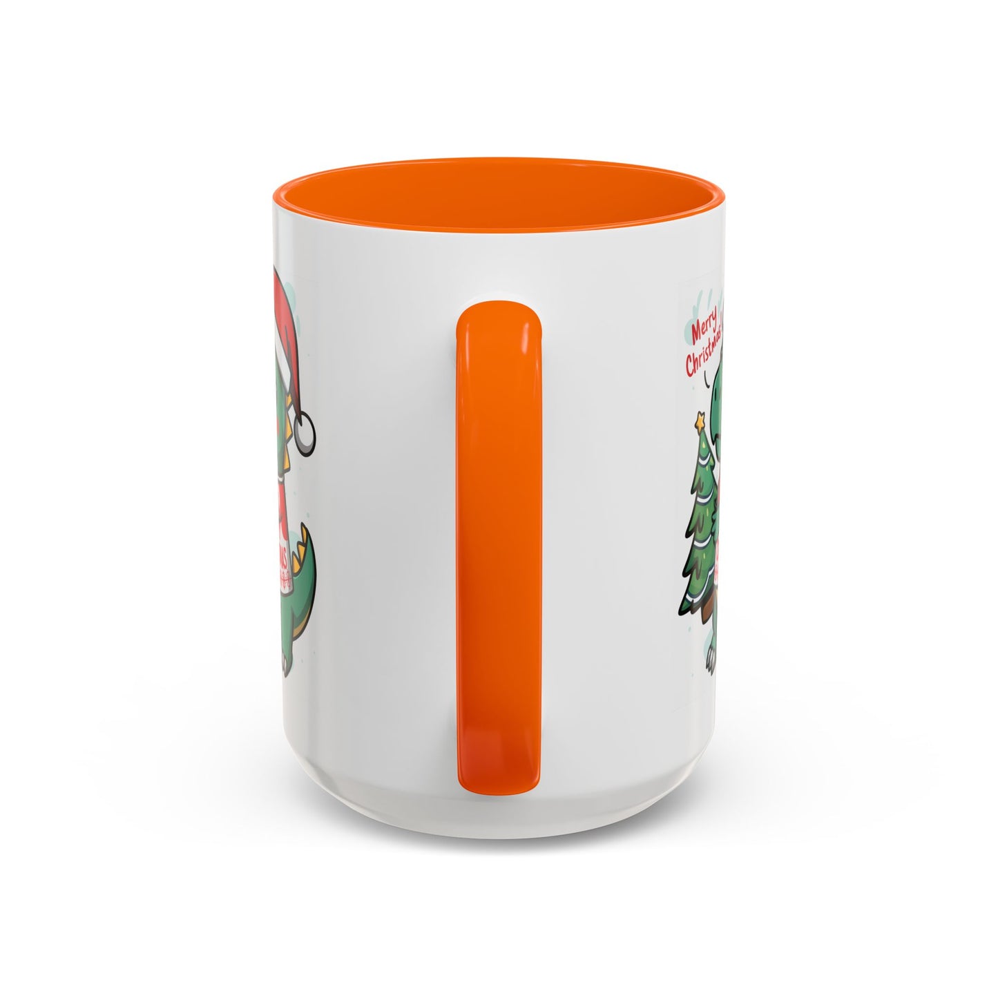 Christmas Mug - Merry Christmas Red Text Dinosaur Tree