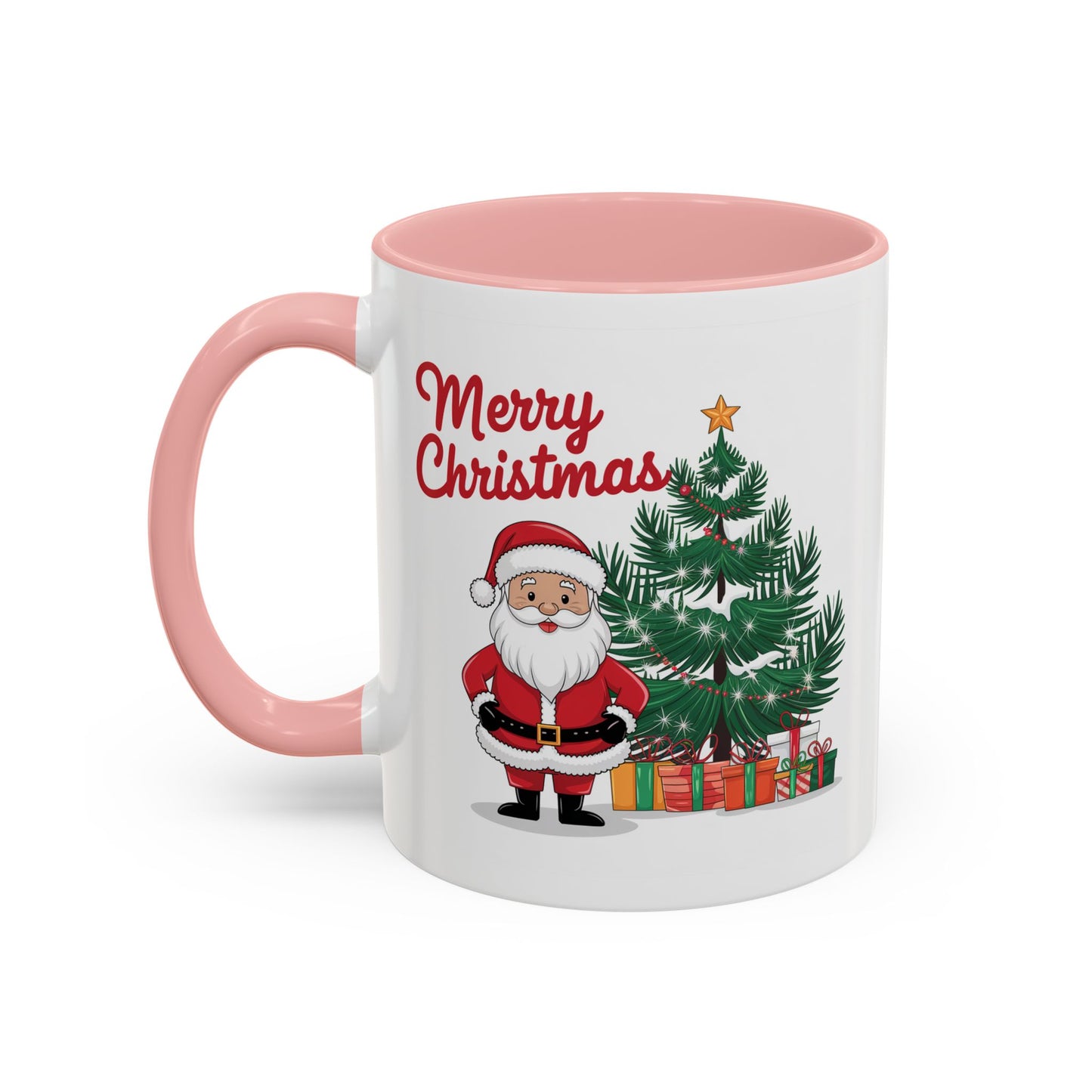 Christmas Mug - Merry Christmas Red Text Santa Tree Presents