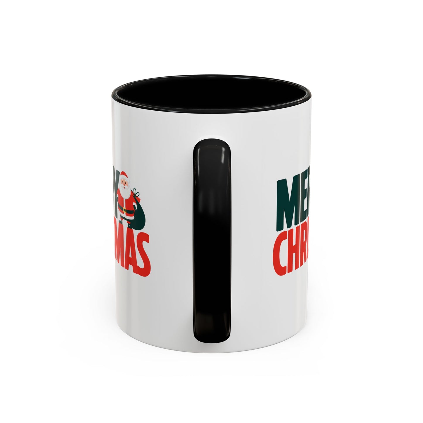 Christmas Mug - Merry Christmas Green & Red Text Santa Bag