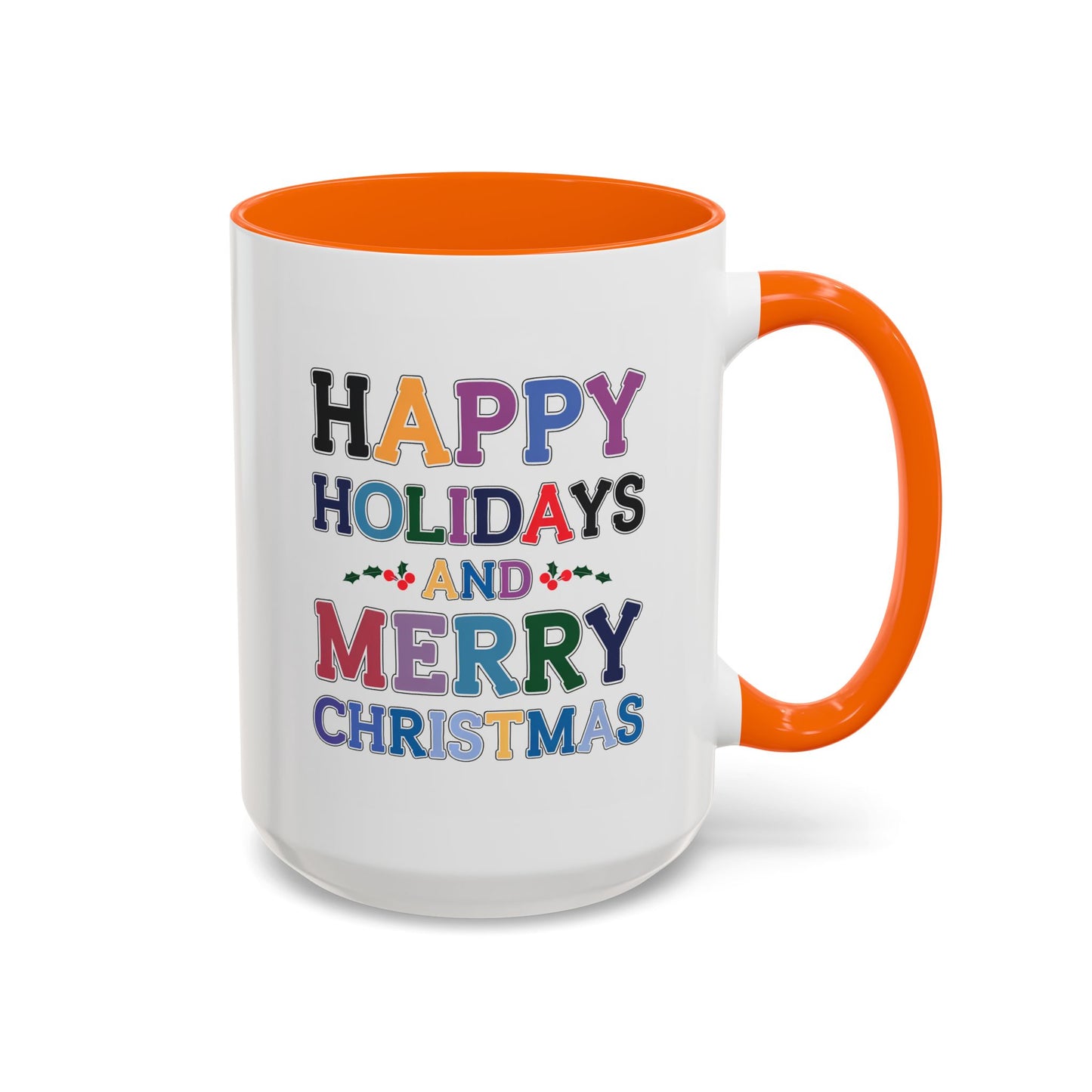Christmas Mug - Happy Holidays and Merry Christmas Blue Yellow Purple Orange Red Text