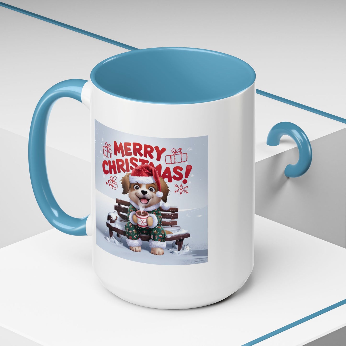 Christmas Mug - Merry Christmas Red Text Puppy Green Top 2
