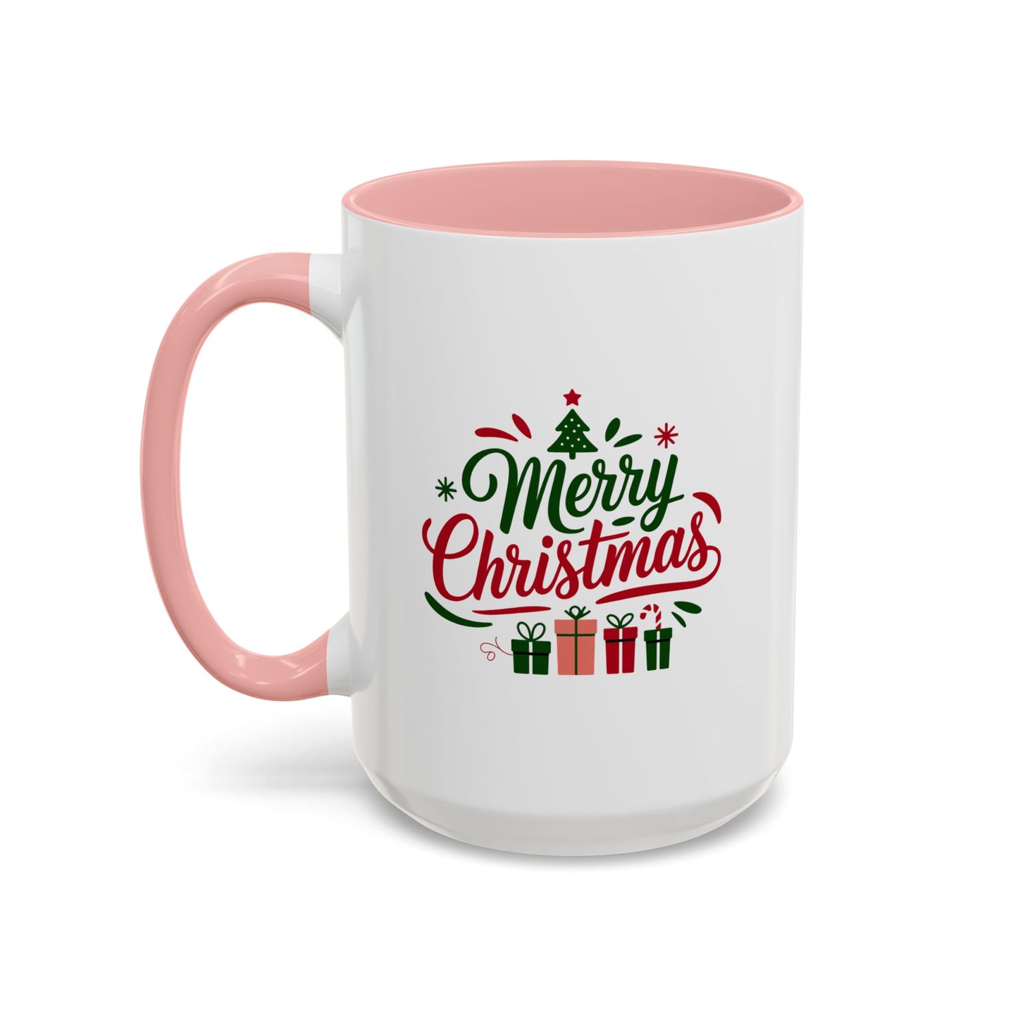 Christmas Mug - Merry Christmas Green & Red Text Tree Snowflakes Presents