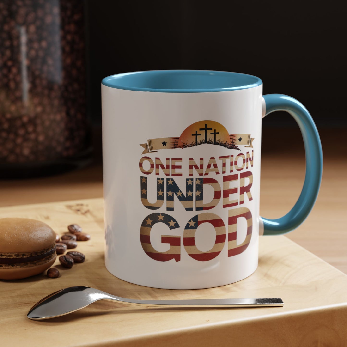 4th of July Mug - One Nation Under God Cross Flag