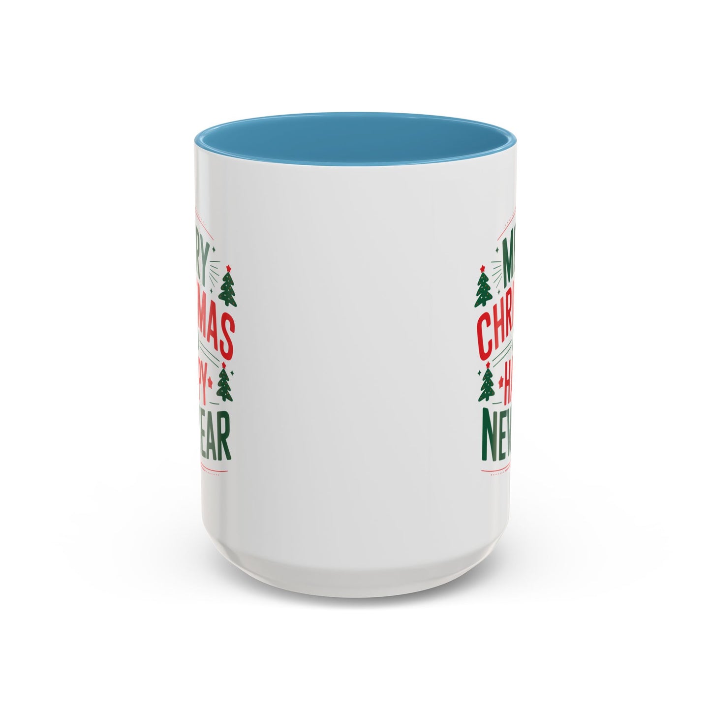 Christmas Mug - Merry Christmas and a Happy New Year Green & Red Text Trees Stars