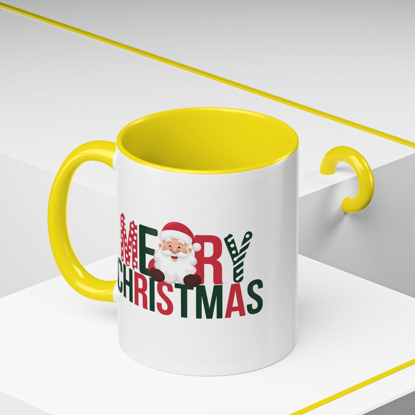 Christmas Mug - Merry Christmas Green & Red Text Santa