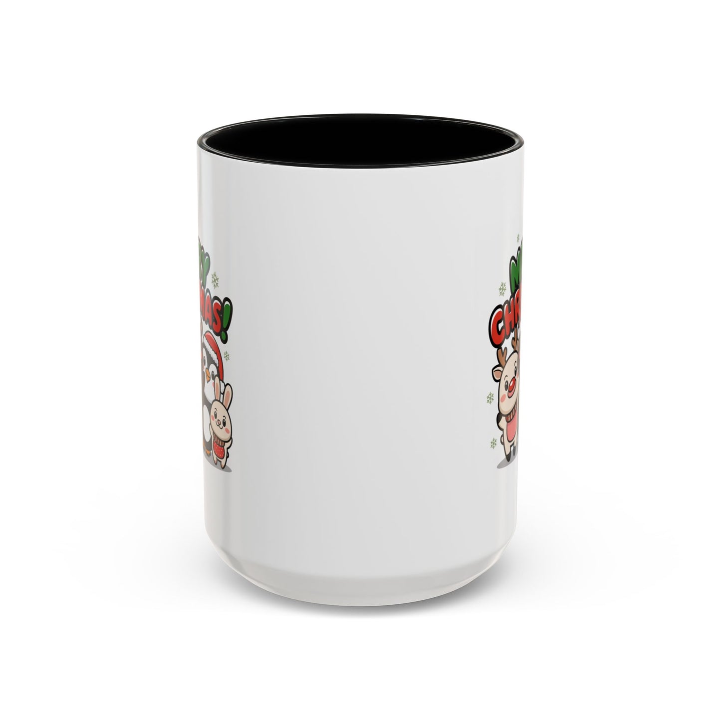 Christmas Mug - Merry Christmas Green & Red Text Cute Animals