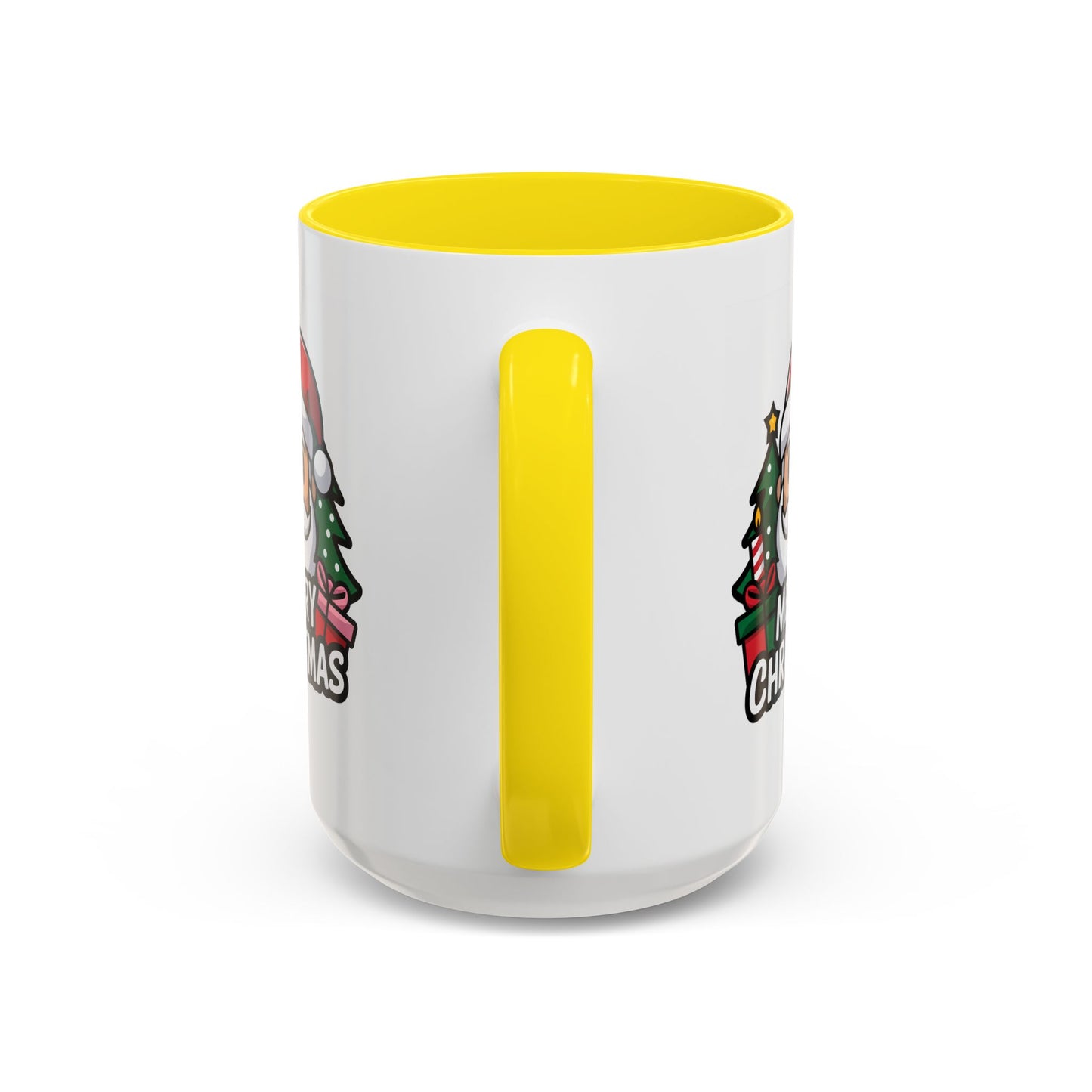 Christmas Mug - Merry Christmas White & Black Text Santa Trees Presents