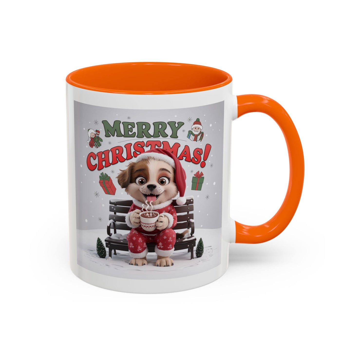 Christmas Mug - Merry Christmas Red Text Puppy Red Top