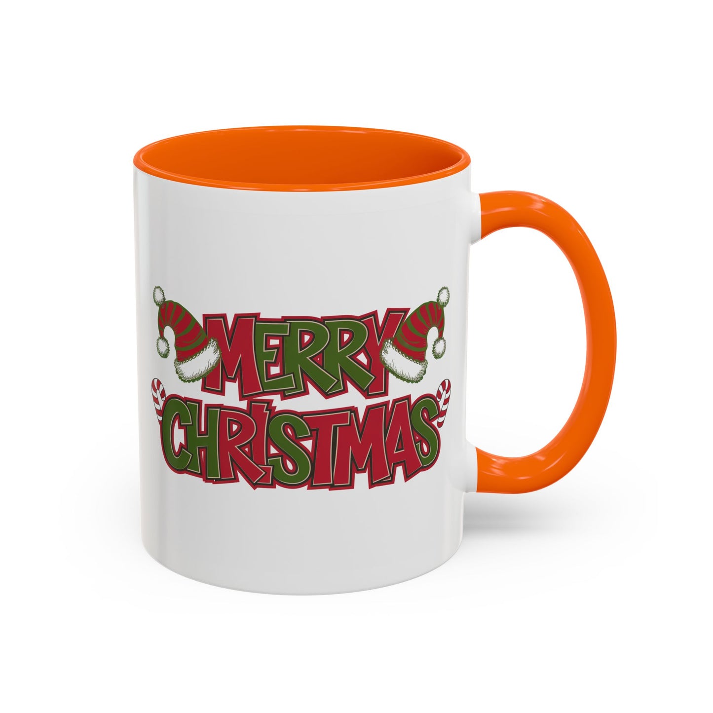 Christmas Mug - Merry Christmas Red & Green Text Hats Candy Canes