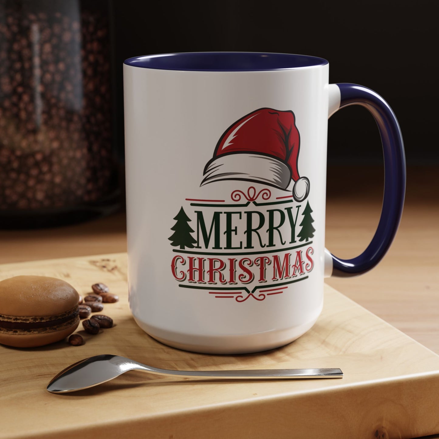 Christmas Mug - Merry Christmas Green & Red Text Red Hat