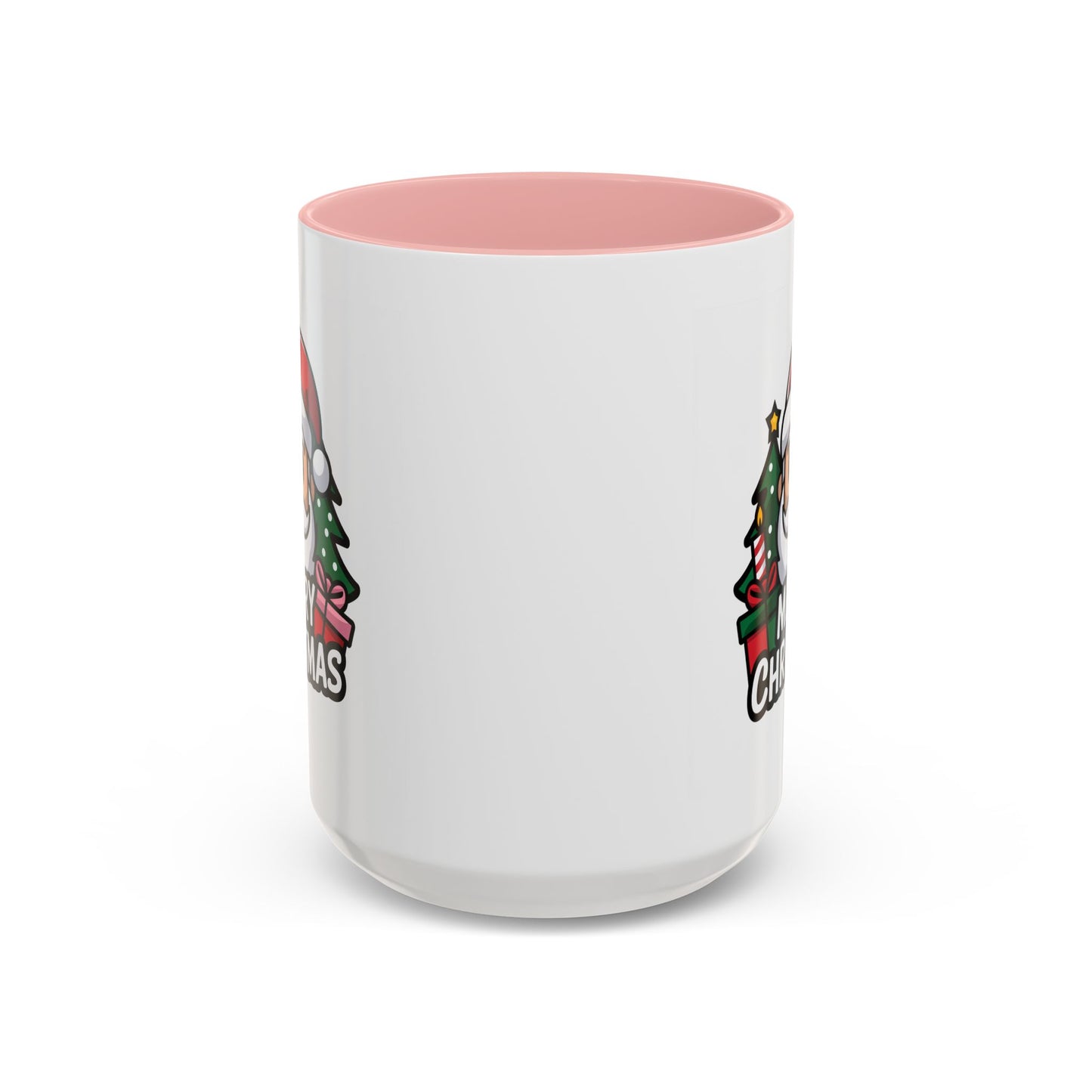 Christmas Mug - Merry Christmas White & Black Text Santa Trees Presents