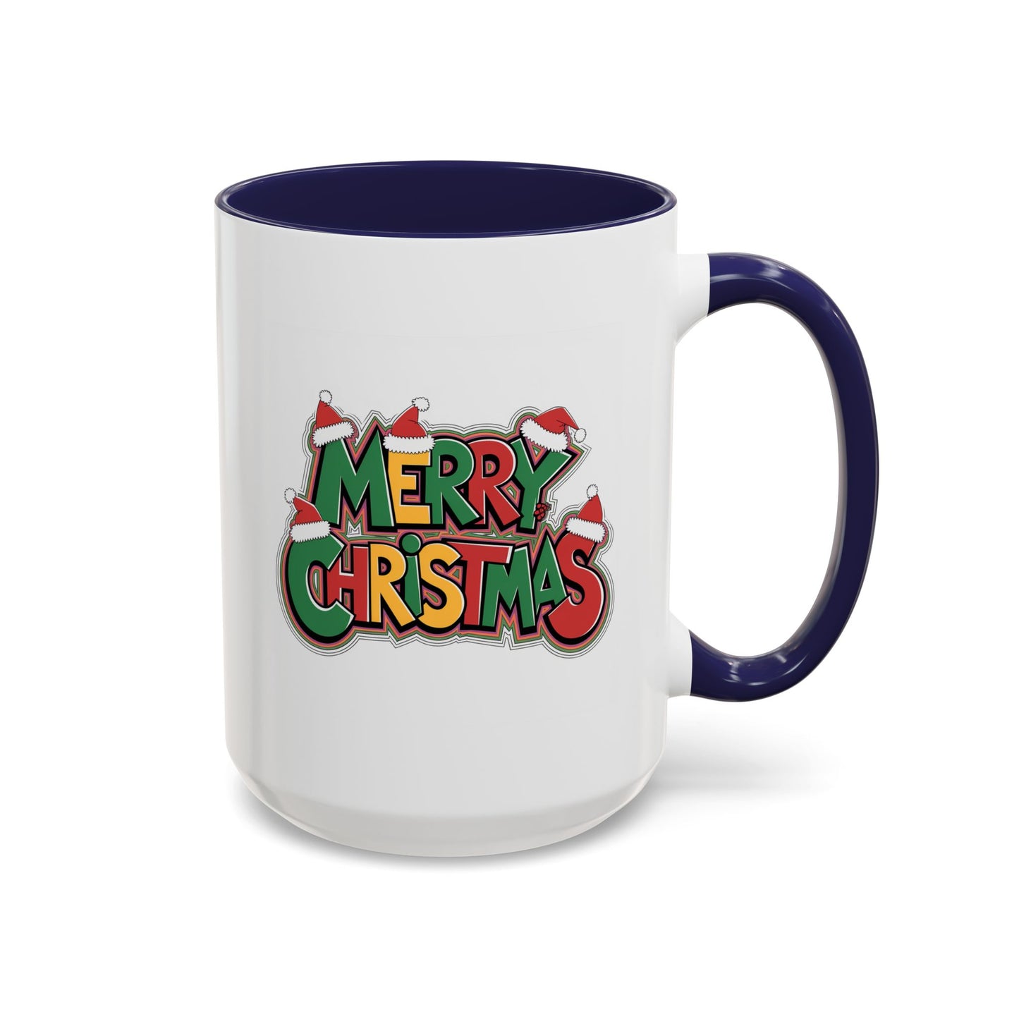 Christmas Mug - Merry Christmas Green Yellow & Red Text Hats