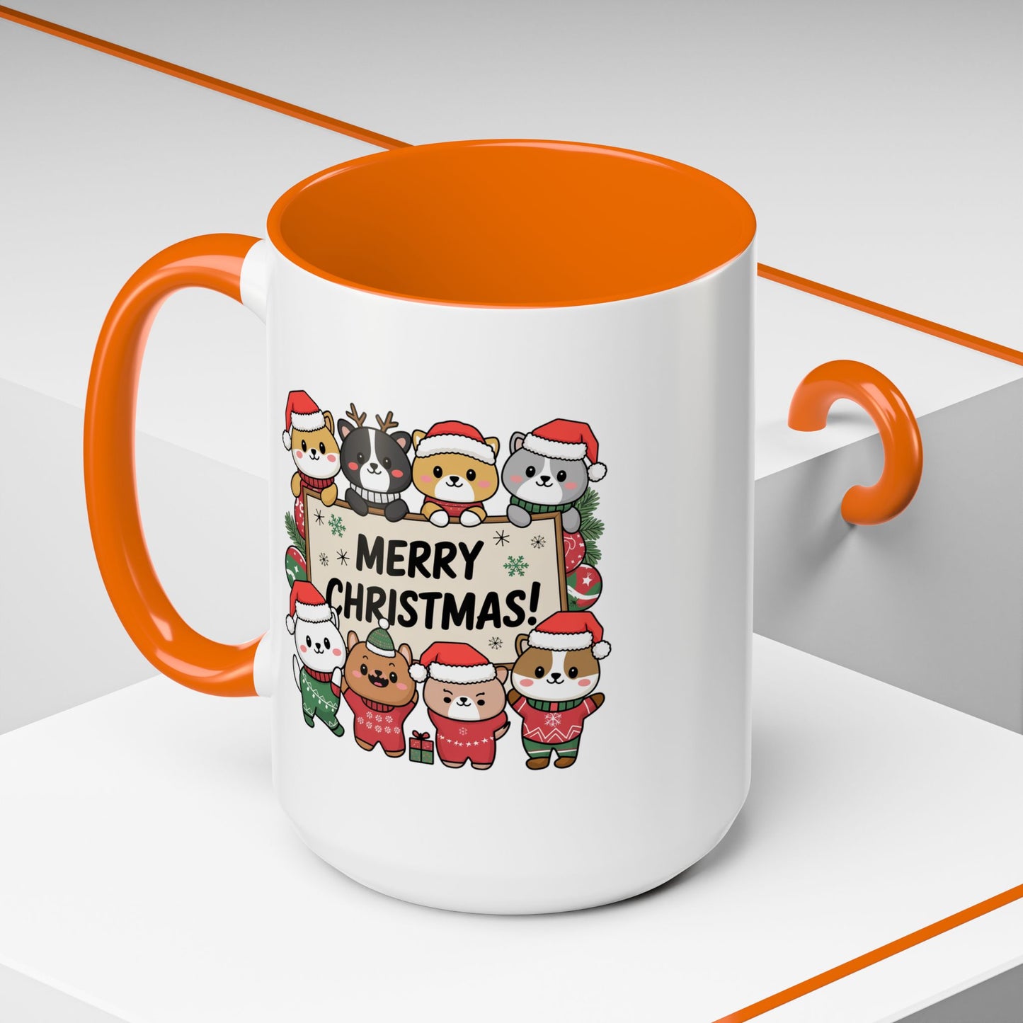 Christmas Mug - Merry Christmas Black Text Cute Animals