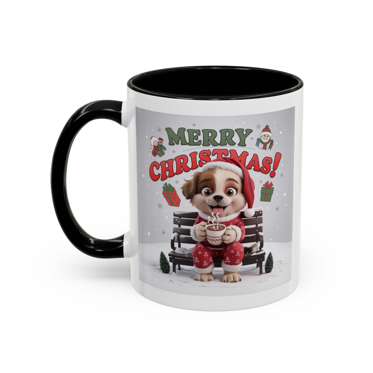 Christmas Mug - Merry Christmas Red Text Puppy Red Top