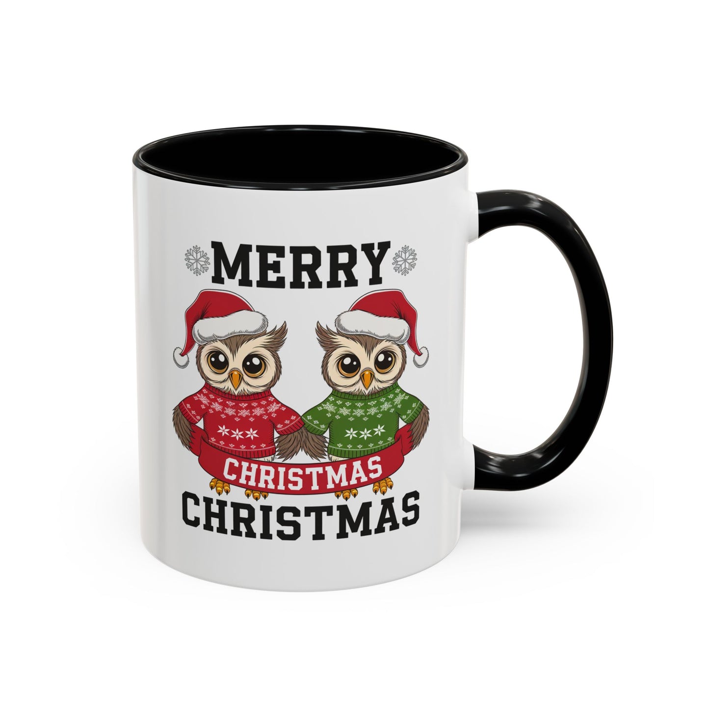 Christmas Mug - Merry Christmas Black Text Owls