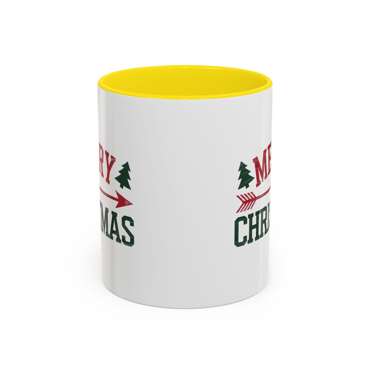Christmas Mug - Merry Christmas Red & Green Text Heart Arrow Trees