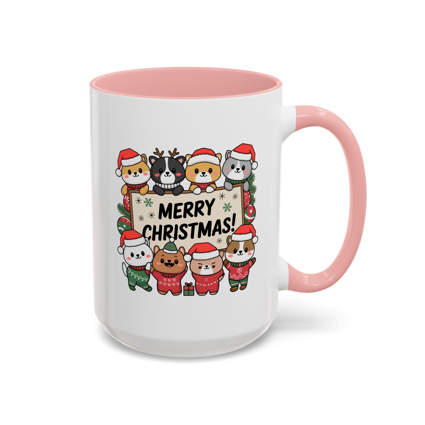 Christmas Mug - Merry Christmas Black Text Cute Animals