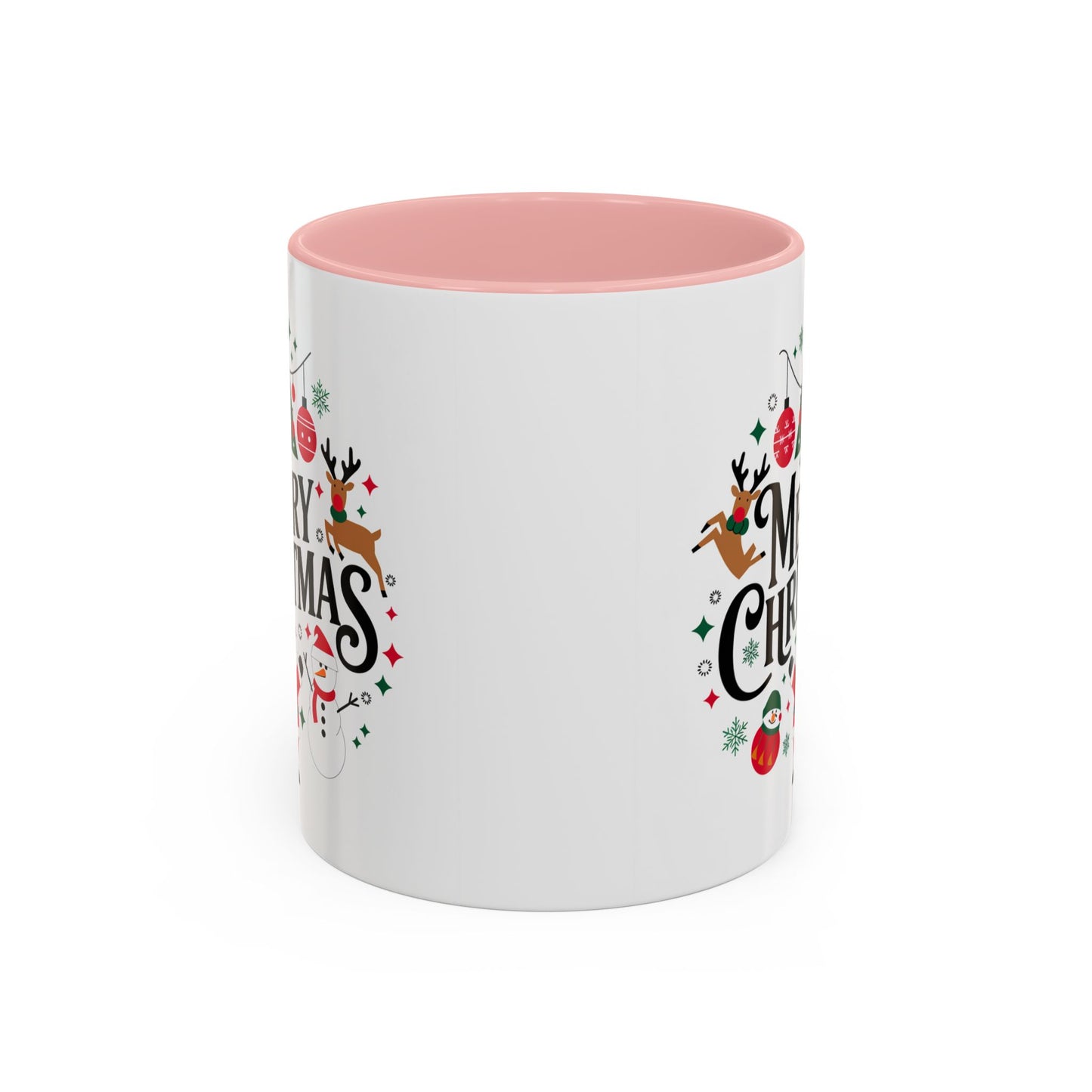 Christmas Mug - Merry Christmas Black Text Santa Reindeer Snowmen Ornaments
