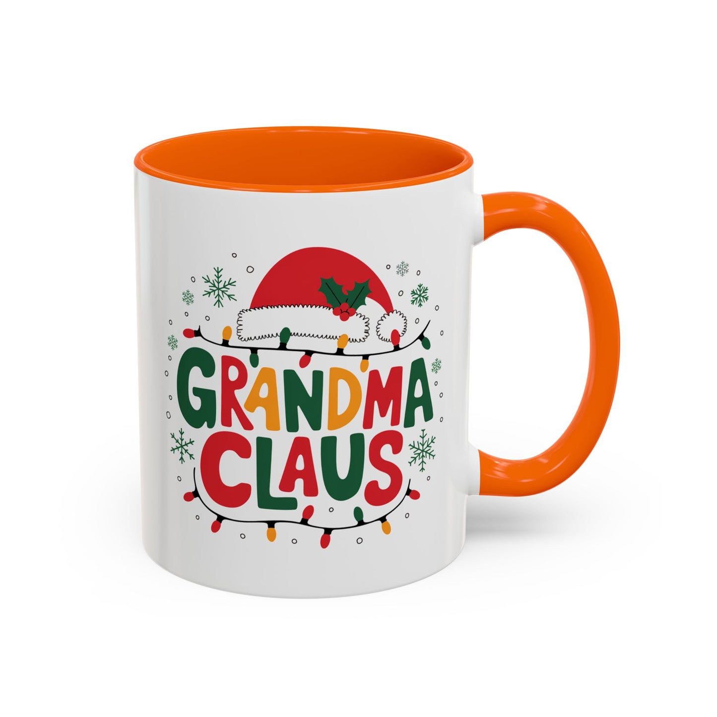 Christmas Mug - Grandma Claus Green Yellow & Red Text Hat Lights Stars