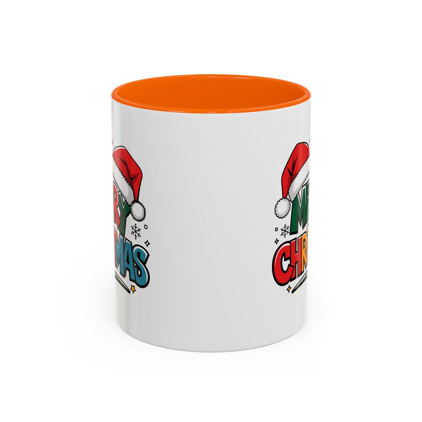 Christmas Mug - Merry Christmas Green Red Yellow and Blue Text Red Hats