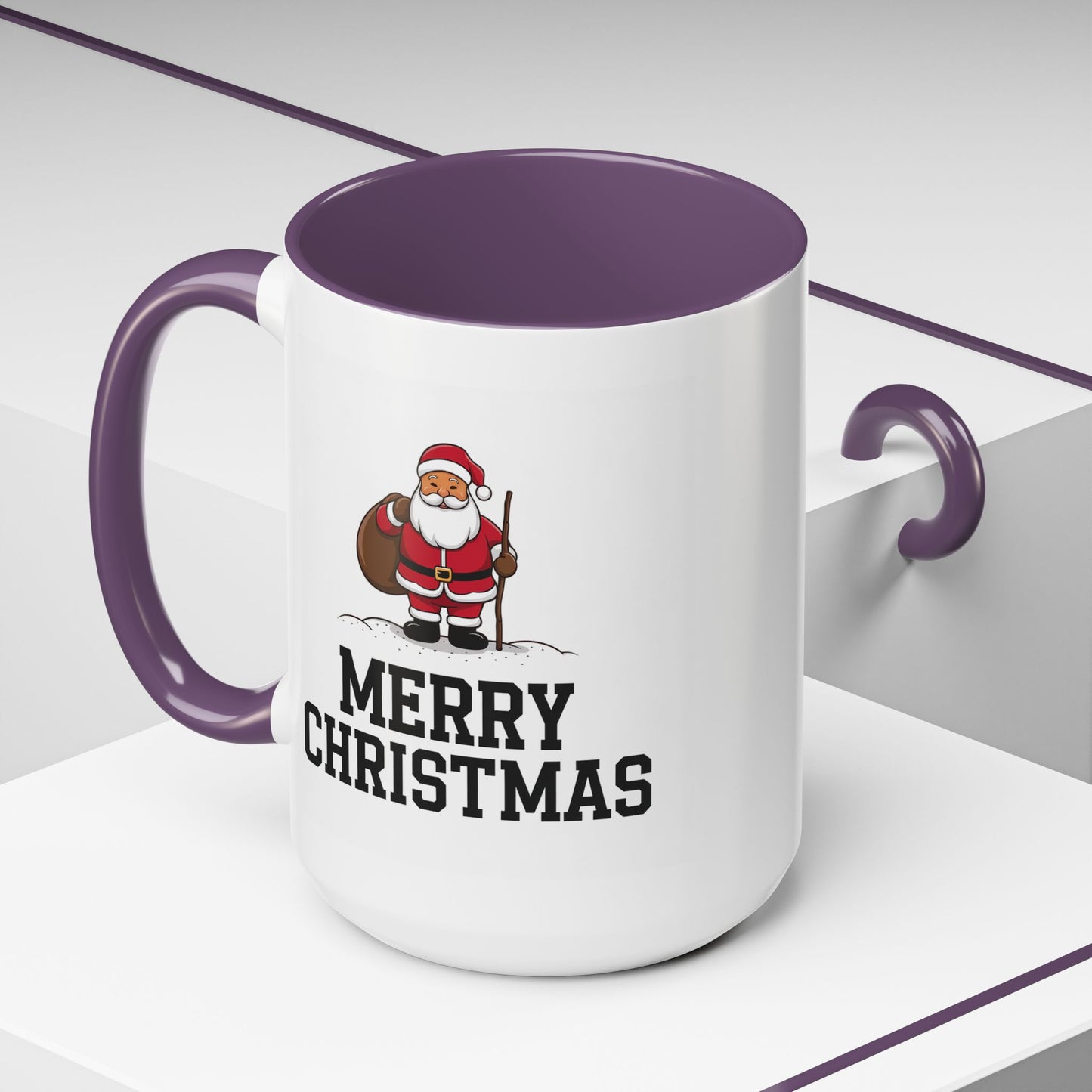 Christmas Mug - Merry Christmas Black Text Santa Walking