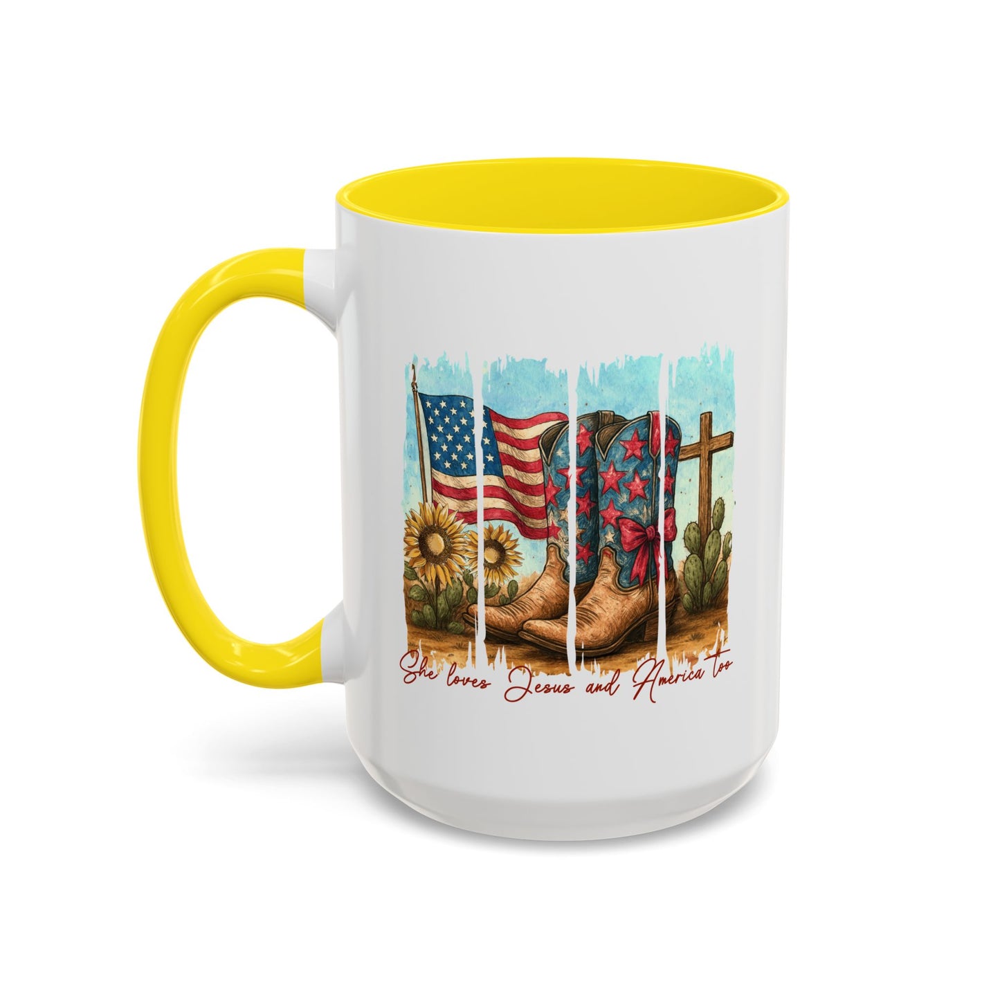 4th of July Mug - She Loves Jesus & America Too Boots