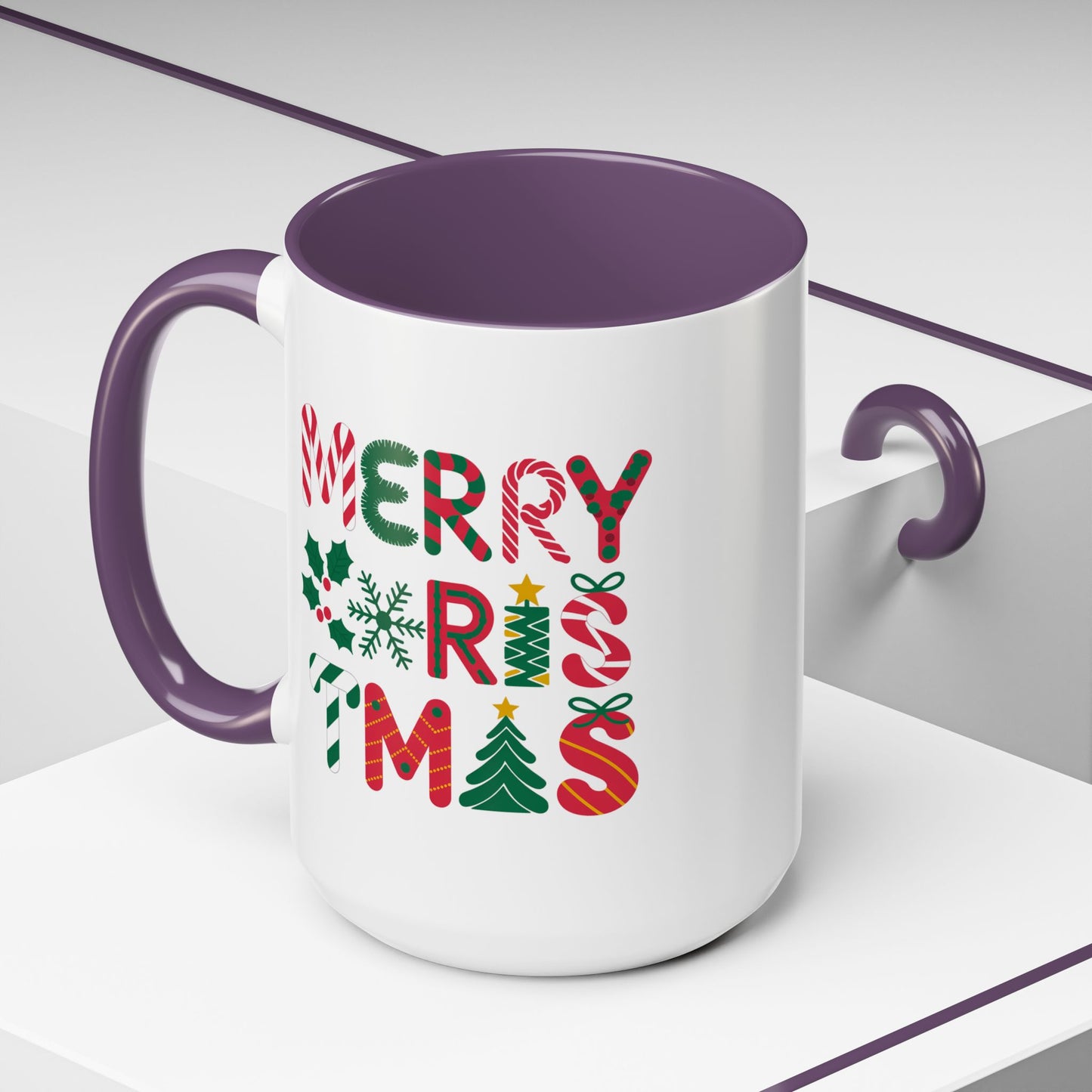 Christmas Mug - Merry Christmas Red Green & Gold Decorative Text
