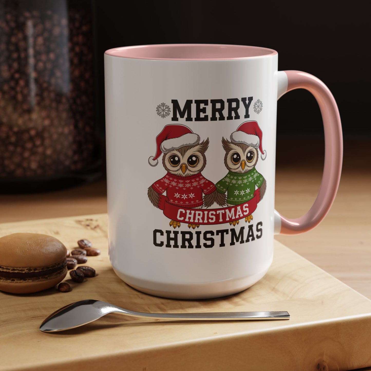 Christmas Mug - Merry Christmas Black Text Owls
